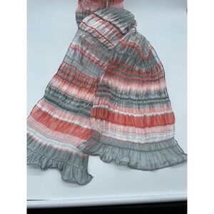 Gray/Coral/White Sheer Seersucker-type Long Scarf 57" x 9"